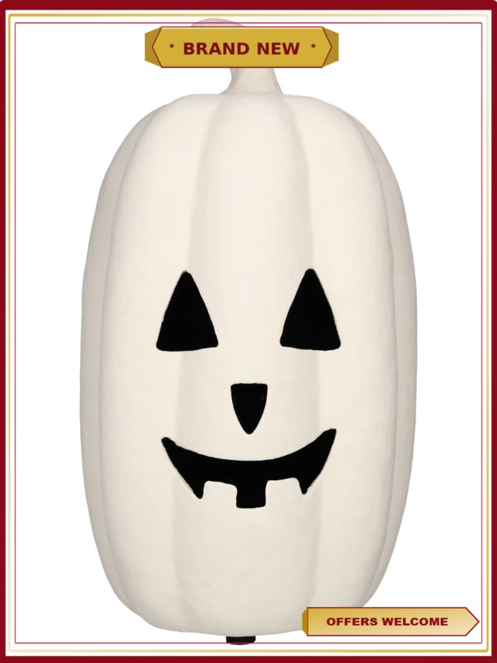 White Paper Mache Halloween Jack-o'-Lantern Decoration 12.5